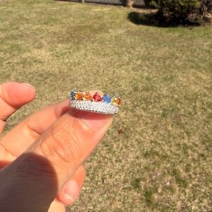 Multicolor Gemstone Pavé Stackable Ring - Women Jewelry